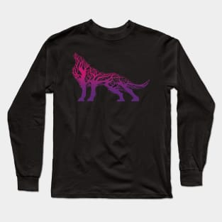 Wolf tree blend cute cool colorful Long Sleeve T-Shirt